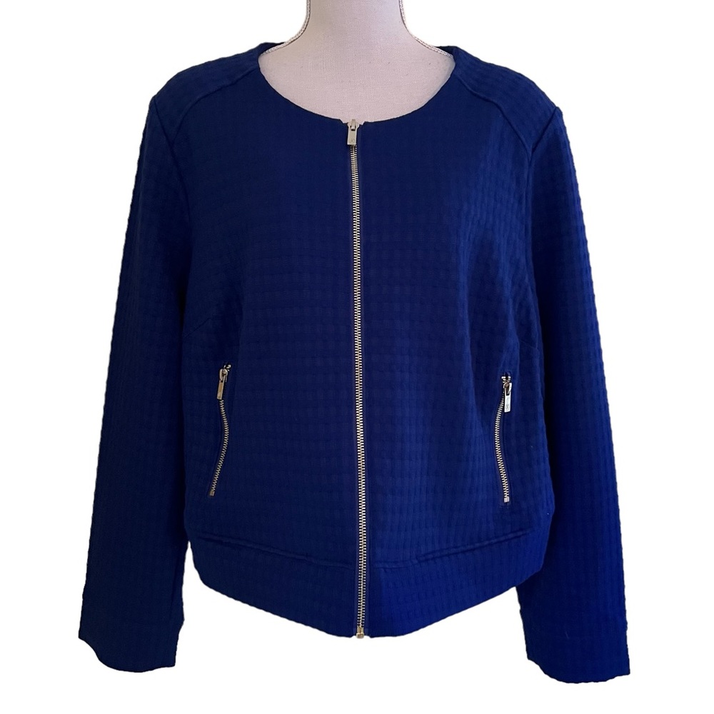 Liz Lange Cobalt Blue Textured Zip Front Jacket 1X